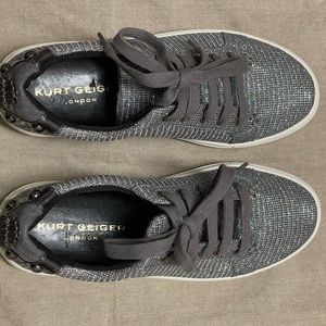 Brand new Kurt Geiger silver/ gray sneakers with emblem on the back Size 6 1/2